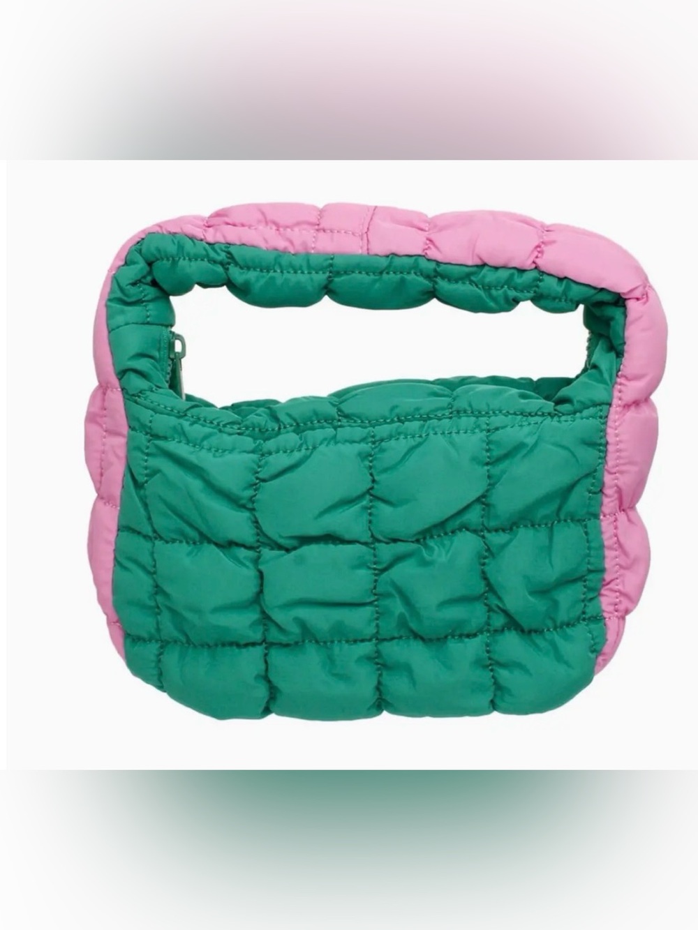 Puffer Quilted Tote Bag in Green and Pink